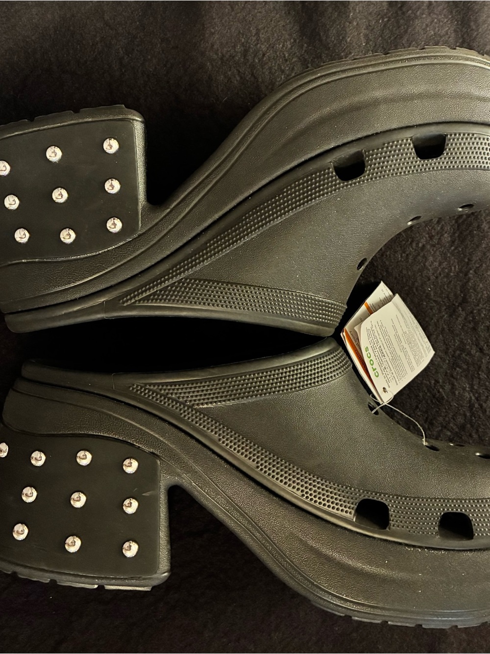Crocs Women's Black Platform Clog Mules with Studded Heel